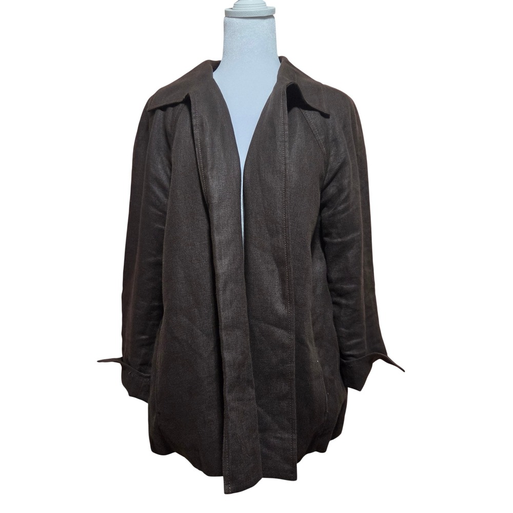 Talbots Woman Pure Irish Linen Open Front Jacket Brown Size X Raglan Sleeve